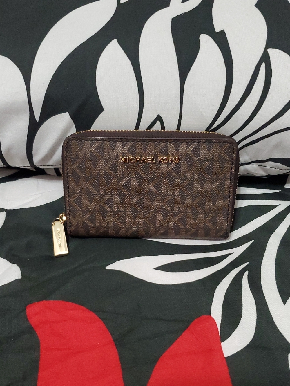 Michael Kors Brown Monogram Zip-Around Card Case